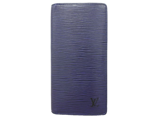 Louis Vuitton Epi Monogram Eclipse Portefeuille Brazza Long Wallet Azul marinho