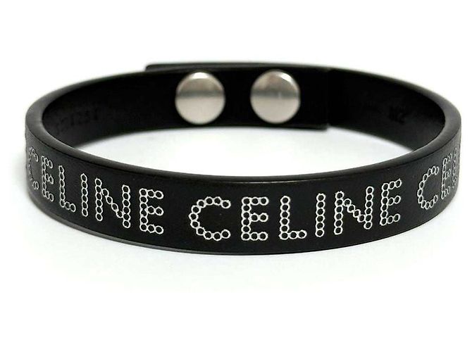 Céline CELINE Monochrome Studs Leather Bracelet Black