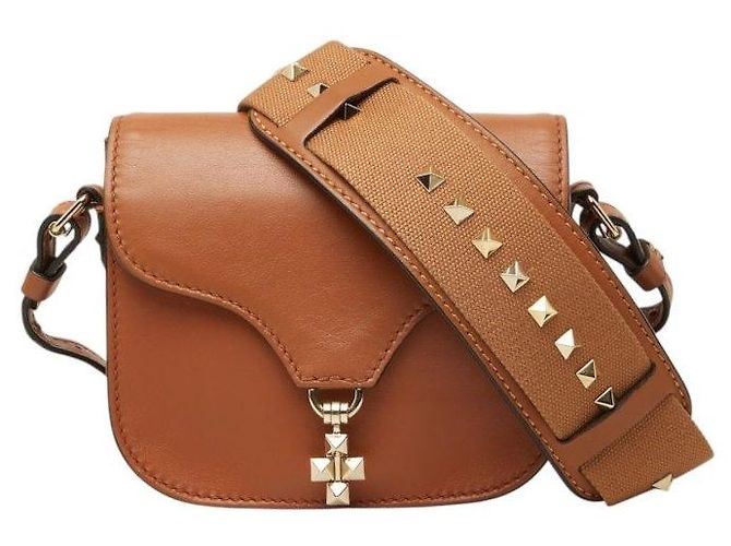 Borsa a tracolla in pelle Rockstud Valentino Garavani Marrone Beige