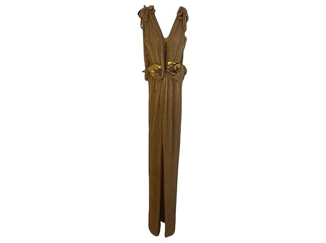 Autre Marque Vestido Maxi Plisado Dorado Denis Predescu
