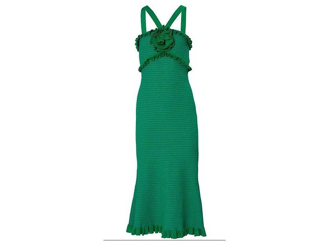 Carolina Herrera grünes Strick-Midikleid mit Rosette Hellblau