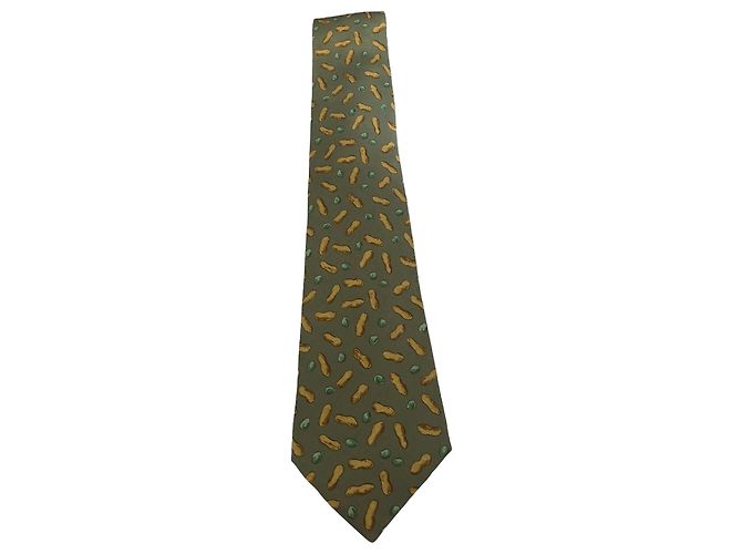 Hermès Seidenkrawatte Erdnuss-Muster grün Mehrfarben