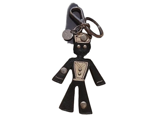 Prada Leather Character Keychain Black White