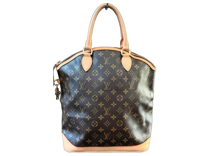 Louis Vuitton Lockit MM Monogram Canvas Handbag Brown