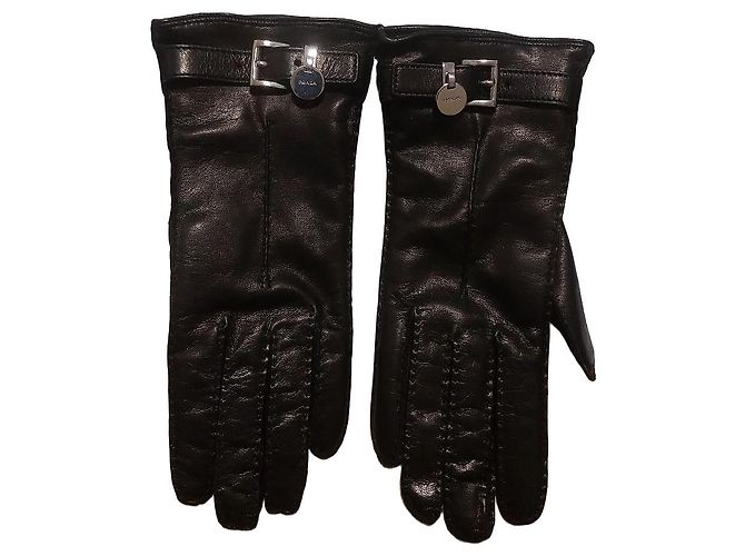 Prada Nappa Leather Gloves with Cashmere Lining Black