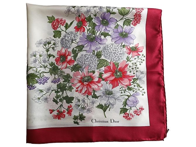 Christian Dior Seidentuch mit Blumenprint Pink Weiß Rot Grün Lila