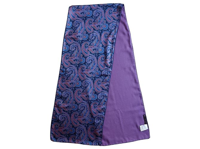 Sciarpa Etro in seta e lana motivo Paisley Blu Porpora
