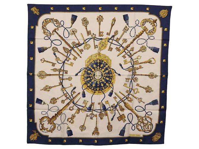 Hermès HERMES Carre 90 Scarf Silk Blue White Auth ki6874M Weiß Blau