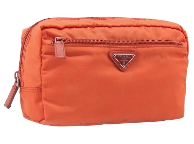 PRADA Nylon Pouch Orange Silber Auth 207441A