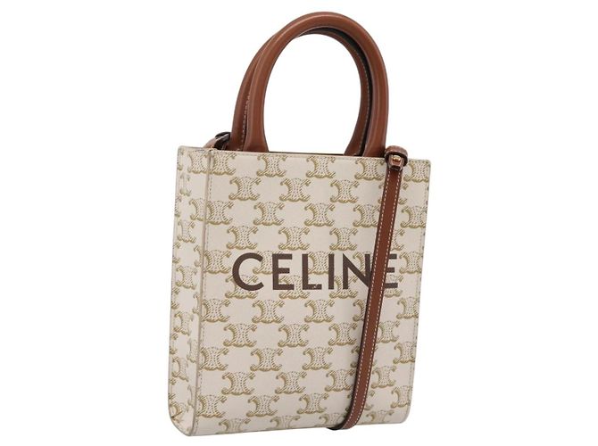 Céline CELINE Triomphe Mini Vertical Cabas Hand Bag PVC 2way White Gold Auth 207623V Weiß Golden