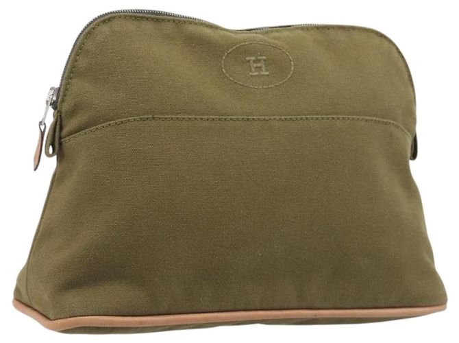 Hermès HERMES Bolide Pouch Pouch Canvas Khaki Silver Auth BA16189 Prata Caqui