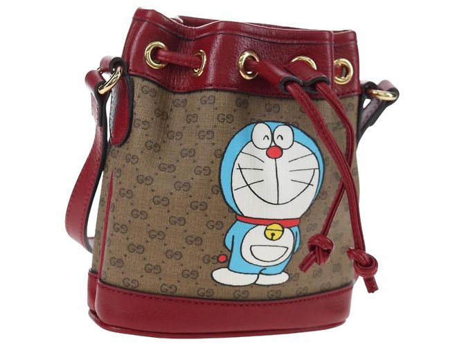 GUCCI Micro GG Supreme Doraemon Collaboration Tasche PVC 647801 Auth ar14325SAM Beige Golden