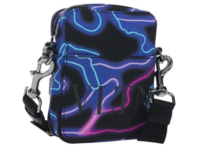 Borsa a tracolla VALENTINO Canvas Black Silver Auth ar14306M Nero Argento