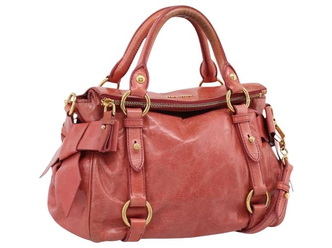 Bolsa de Mão Miu Miu em Couro 2way Rosa Tom Dourado Auth 167647M