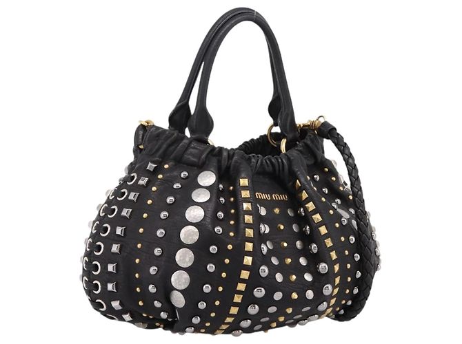Borsa a mano Miu Miu in pelle 2way nera tono oro Auth 167722M Nero