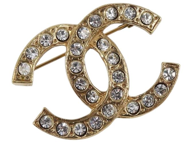 CHANEL Cocostone Brosche Metall Gold CC Auth 205477M Golden
