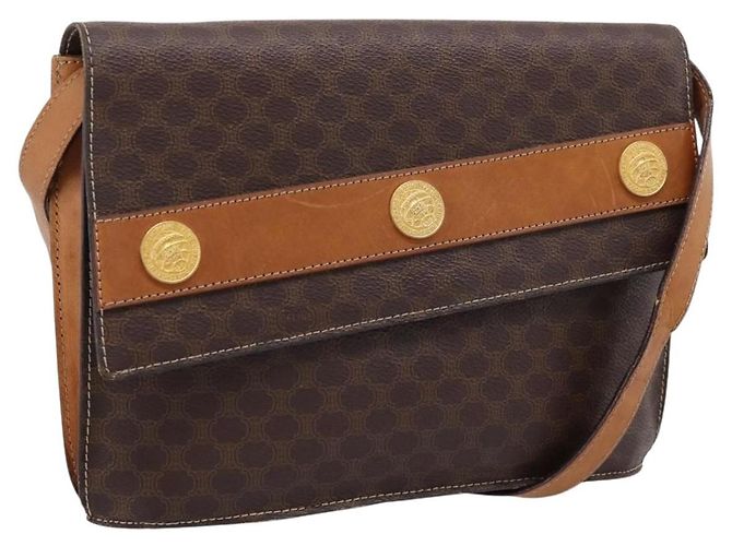Céline Borsa a Tracolla CELINE Macadam Medallion PVC Marrone Tono Oro Auth 207584