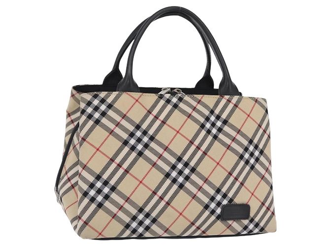 Borsa a mano BURBERRY Nova Check Blue Label Nylon Beige Silver Auth 206736A Argento