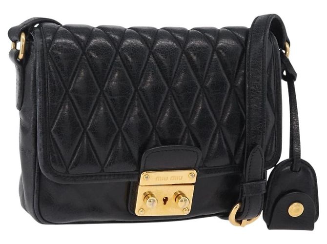 Borsa a Tracolla Miu Miu Pelle Nero Oro Auth 167737A D'oro
