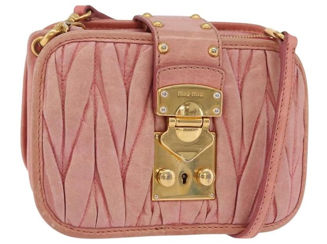 Bolsa de Ombro Miu Miu Matelassé Couro Rosa Ouro Auth 167645A Dourado