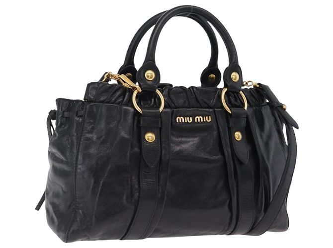 Bolsa de Mão Miu Miu em Couro 2way Preta Dourada Auth 204493M Preto Dourado