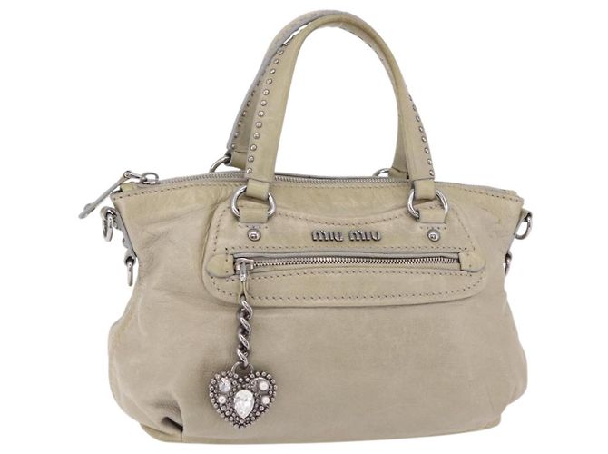 Miu Miu Hand Bag Leather Gray Silver Auth 206866A Brown Silvery