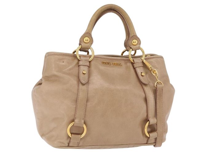 Miu Miu Handtasche Leder 2way Beige Gold Auth 167725M Golden