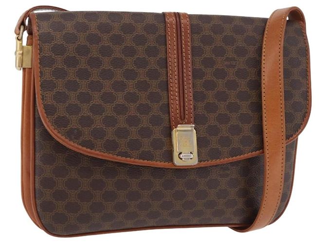 16 Céline Borsa a tracolla CELINE Macadam Canvas PVC Leather Brown Gold Auth 202490 Marrone D'oro