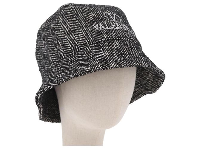 Valentino Bucket Hat Wool Black White Auth BA16214V