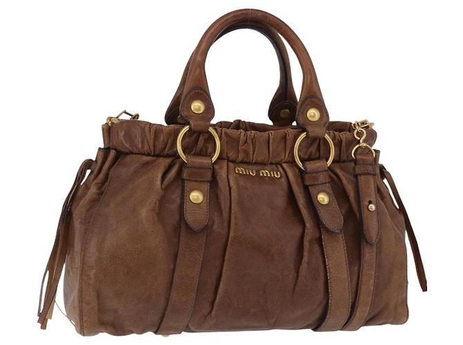 Miu Miu Handtasche Leder 2way Braun Gold Authentisch 167743M Golden