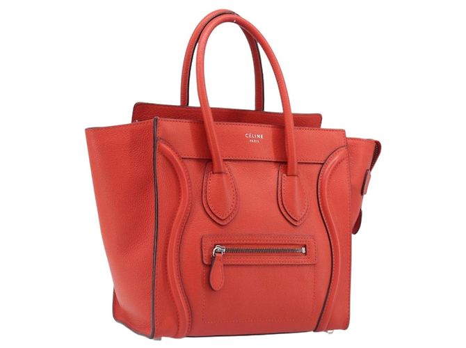Céline CELINE Luggage Micro Shopper Handtasche aus Leder Rot Silber Authentisch 207671V