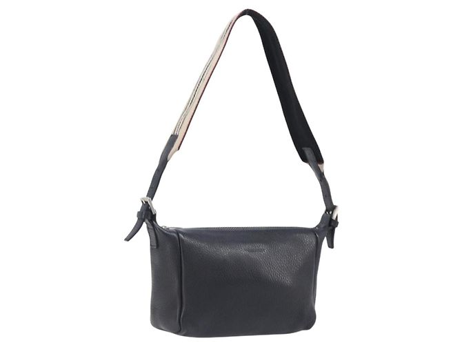 Borsa a Tracolla BURBERRY Pelle Nero Argento Auth 206738A