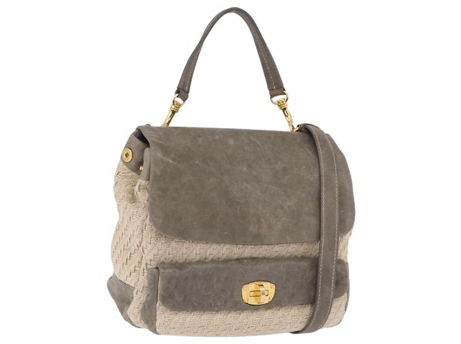 Bolsa de Mão Miu Miu em Couro 2way Cinza Dourado Auth 167708A Marrom