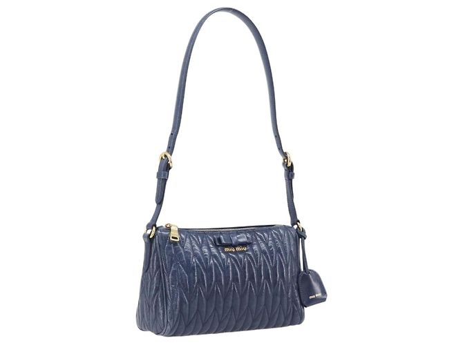 Borsa a spalla Miu Miu Matelassé in pelle blu e oro RR1937 Auth am12690V D'oro