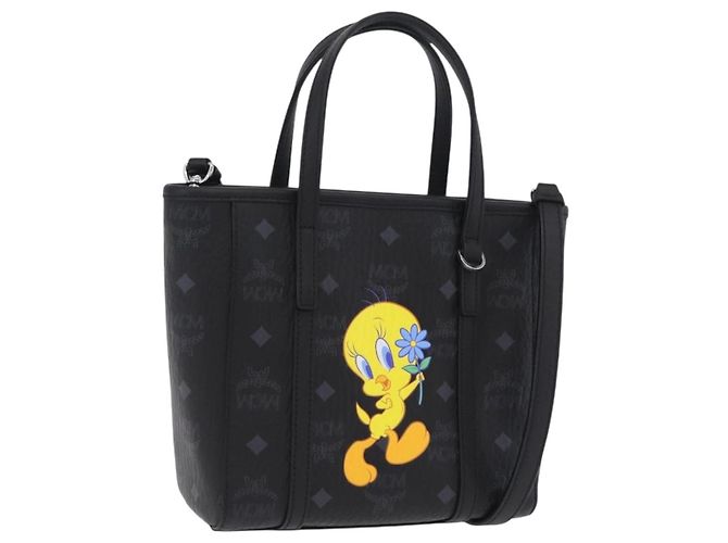 Bolso MCM Vicetos Logogram PVC Leather 2way LOONEY TUNES Black Silver Auth 202523M Negro Plata