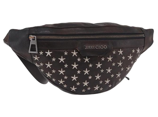 Bolsa de cintura Jimmy Choo em couro marrom prata autêntica bs37173