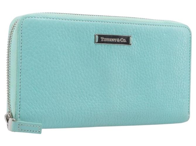 Carteira Longa Tiffany & Co. em Couro Azul Prata Auth 205507A