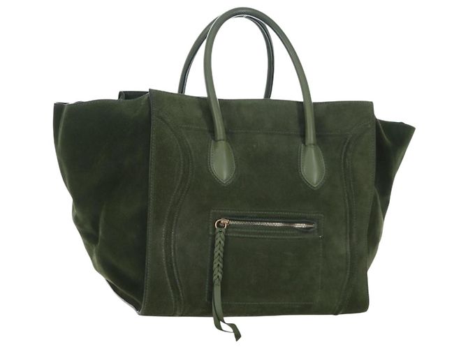 Céline Sac à main CELINE Luggage Phantom en daim vert et or Auth ep16178V Doré
