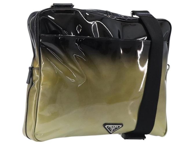 Sac à épaule PRADA Cuir verni Green Silver Auth ep15935A Argenté Vert