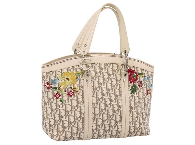 Borsa a mano Christian Dior Trotter Canvas Beige Silver Auth 201379M Argento