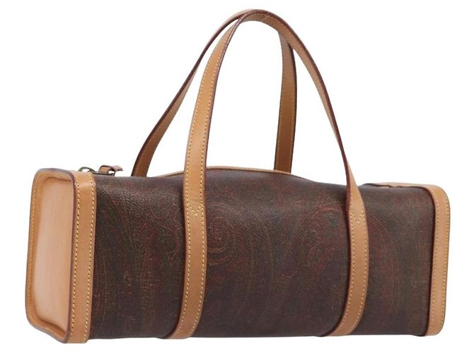 Bolsa ETRO PVC Canvas Brown Gold Auth 206896 Marrom Dourado