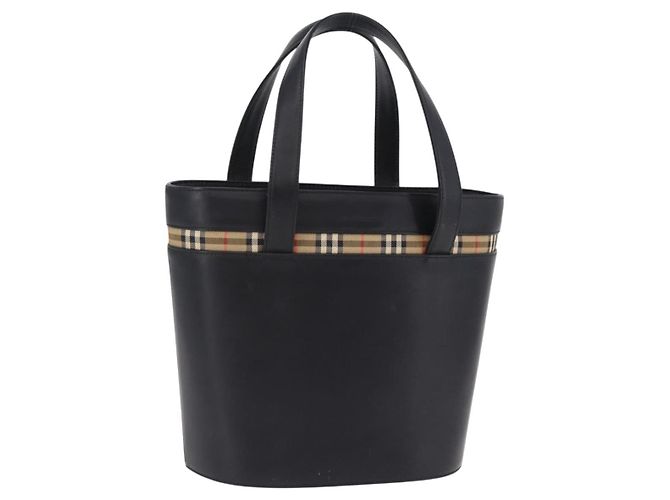 Sac à main BURBERRY Nova Check Cuir Black Beige Auth BA16132 Noir