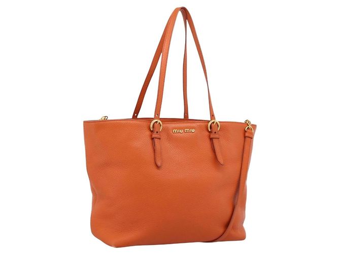 Saco Tote Miu Miu em Couro 2way Laranja Tom Dourado Auth BA16090