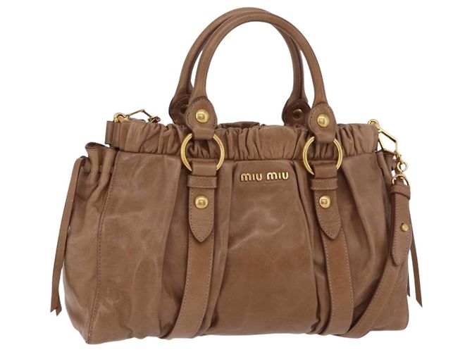 Bolsa de mão Miu Miu em couro 2way Bege Dourado Auth 167654SAM