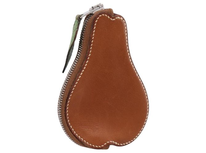 Hermès Monedero HERMES de cuero marrón plata Auth LN115A Castaño