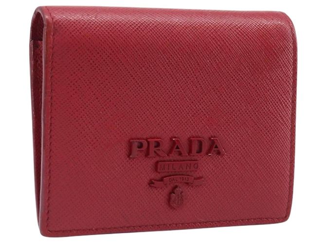 PRADA Bifold Geldbörse Saffiano Leder Red Gold Auth 205224A Rot Golden