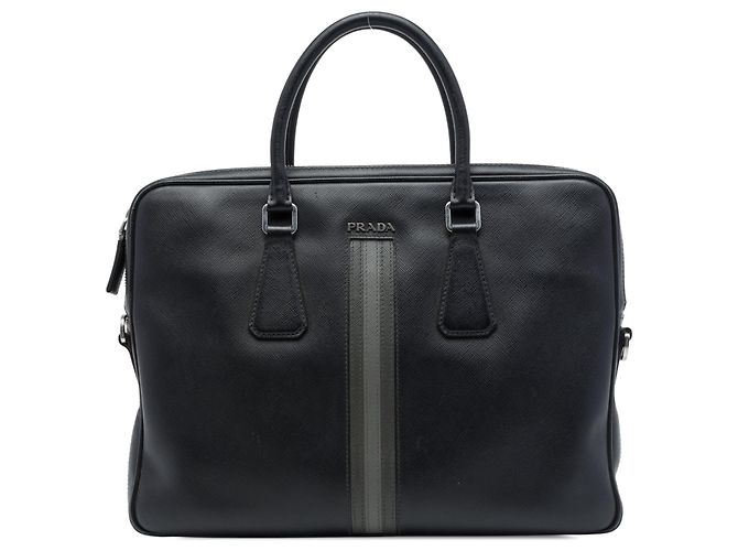 Sac business Prada Saffiano rayé noir