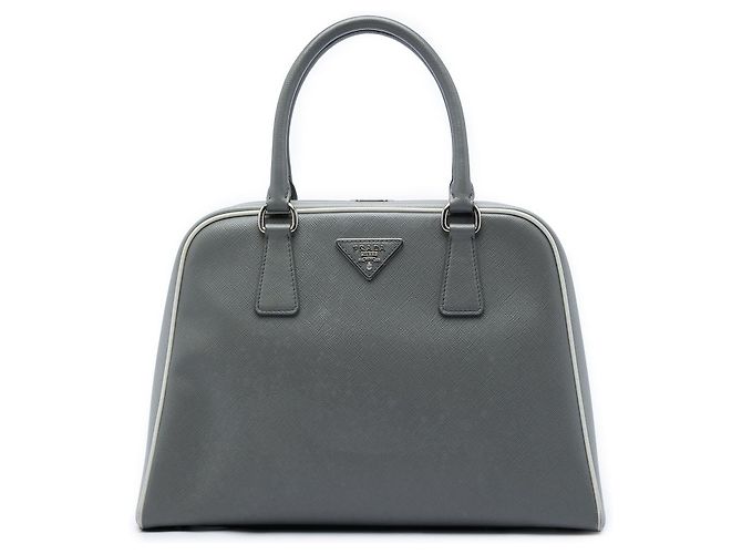 Prada Saffiano Lux Pyramid Frame Handtasche Grau