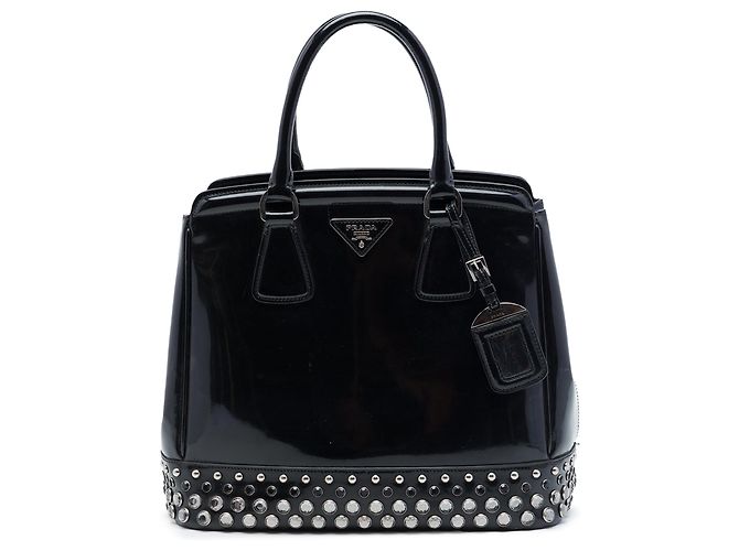 Tote Prada in pelle Spazzolato nera con cristalli e borchie Nero