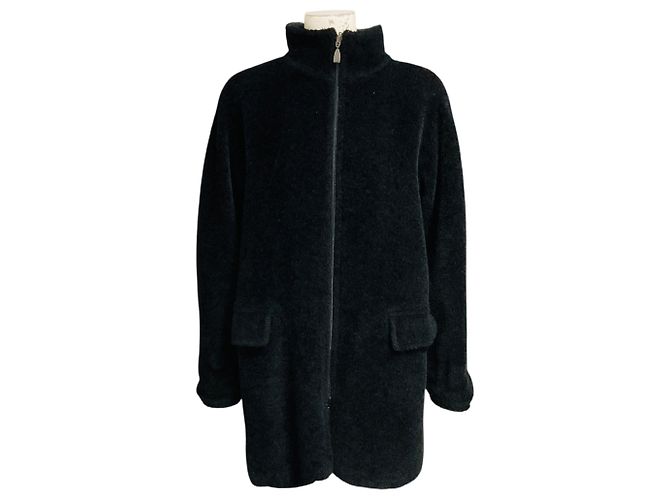 Max Mara Black Reversible Alpaca Fur and Wool Coat